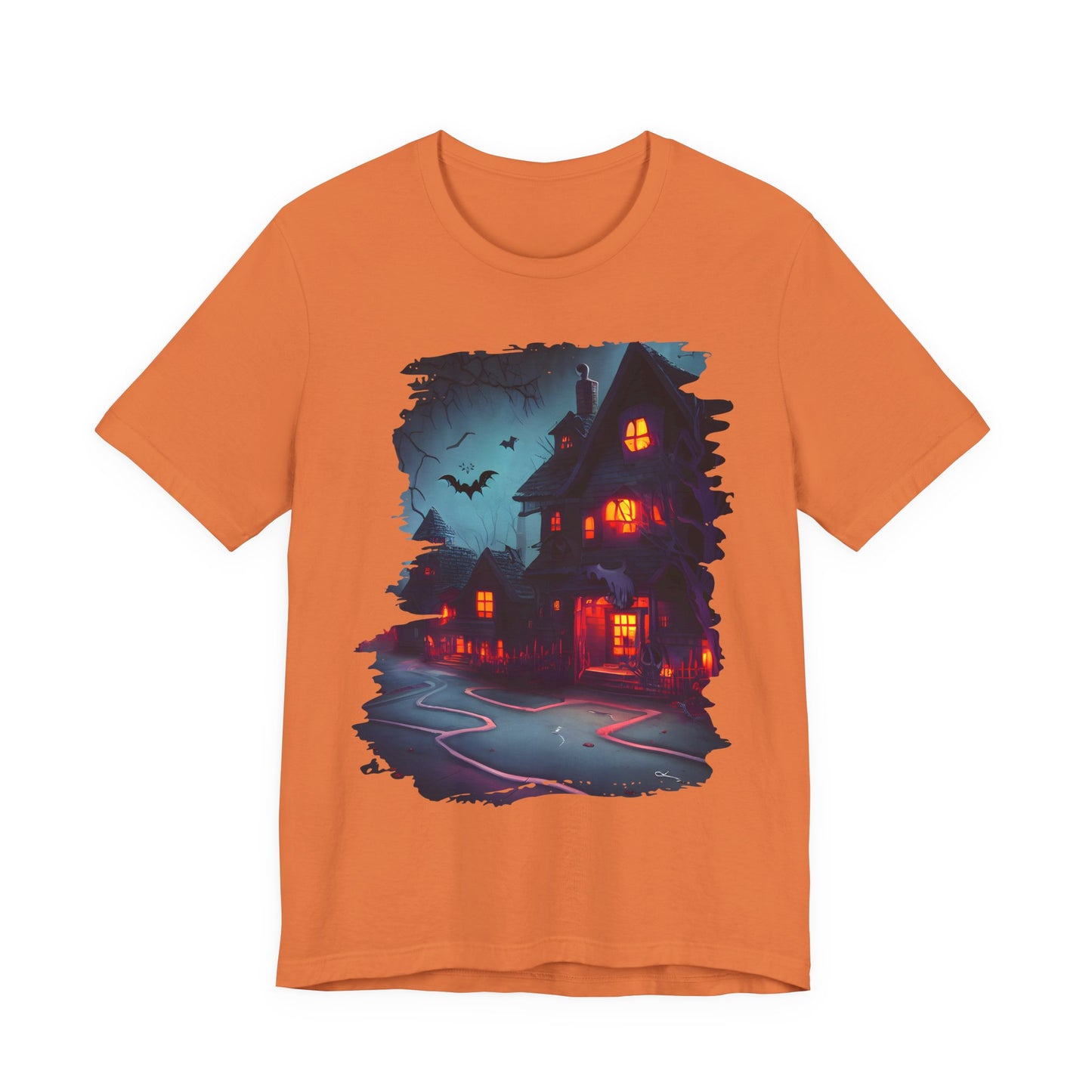 Spooky Halloween Haunted House Tee, Unisex Short Sleeve Shirt, Haunted House Graphic T-Shirt, Halloween Costume Top, Fall Festival Attire
