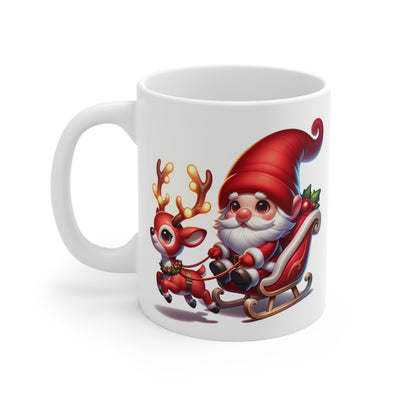 Santa and Reindeer 11oz Christmas Mug  - Holiday Cheer Coffee Cup, Hot Chocolate Weather