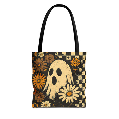 Ghostly Floral Tote Bag, Halloween Tote, Eco-Friendly Shopping Bag, Gift for Ghost Lovers, Autumn Accessories, Spooky Decor