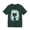 Mysterious Cat Tee for Cat Lovers, Perfect for Halloween, Casual Wear, Gift for Friends, Unisex Short Sleeve Shirt