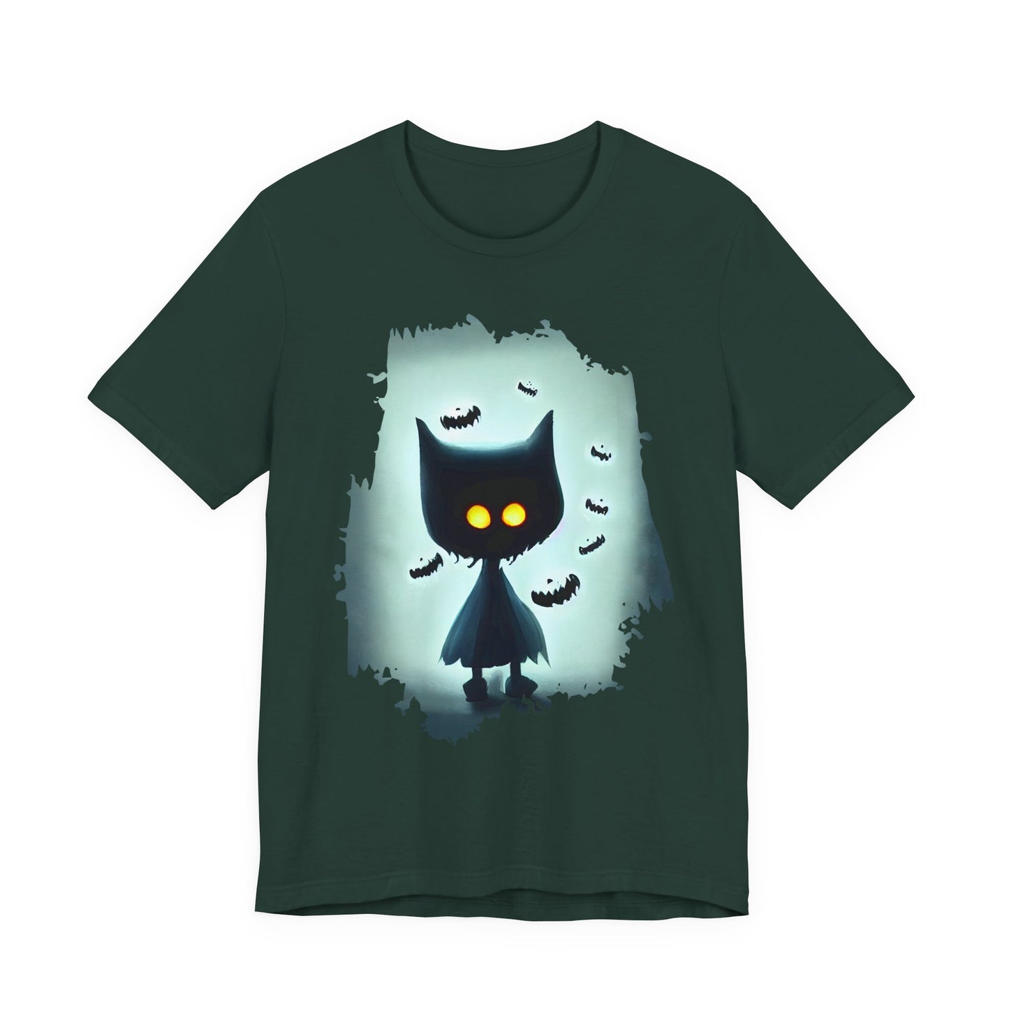 Mysterious Cat Tee for Cat Lovers, Perfect for Halloween, Casual Wear, Gift for Friends, Unisex Short Sleeve Shirt
