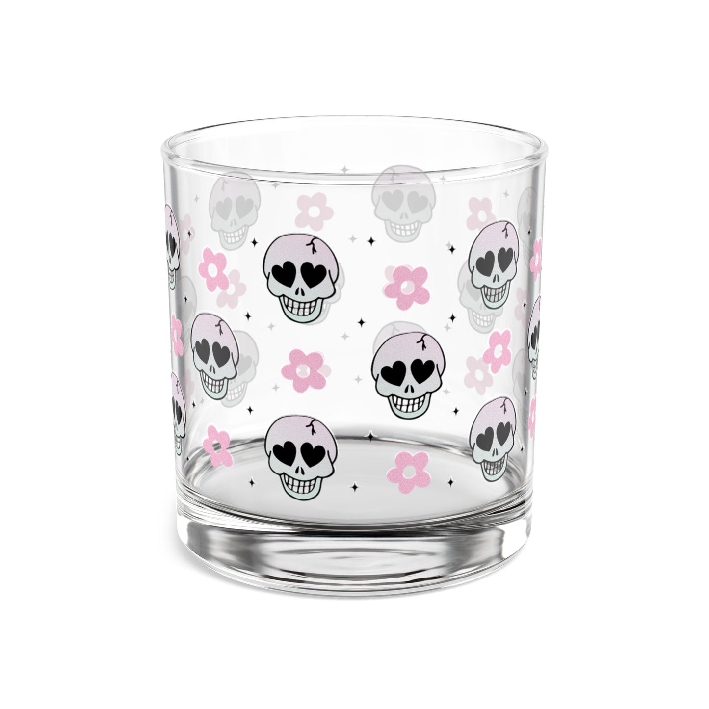 Skulls & Flowers Rocks Glass, Unique Drinkware for Halloween, Party, or Everyday Use, Perfect Gift for Goth Lovers, Skull Decor