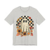 Cute Checkered Ghost Fall Graphic Tee | Unisex Short Sleeve T-Shirt, Halloween Shirt, Floral Graphic Tee, Fall Apparel, Pumpkin Patch Outfit