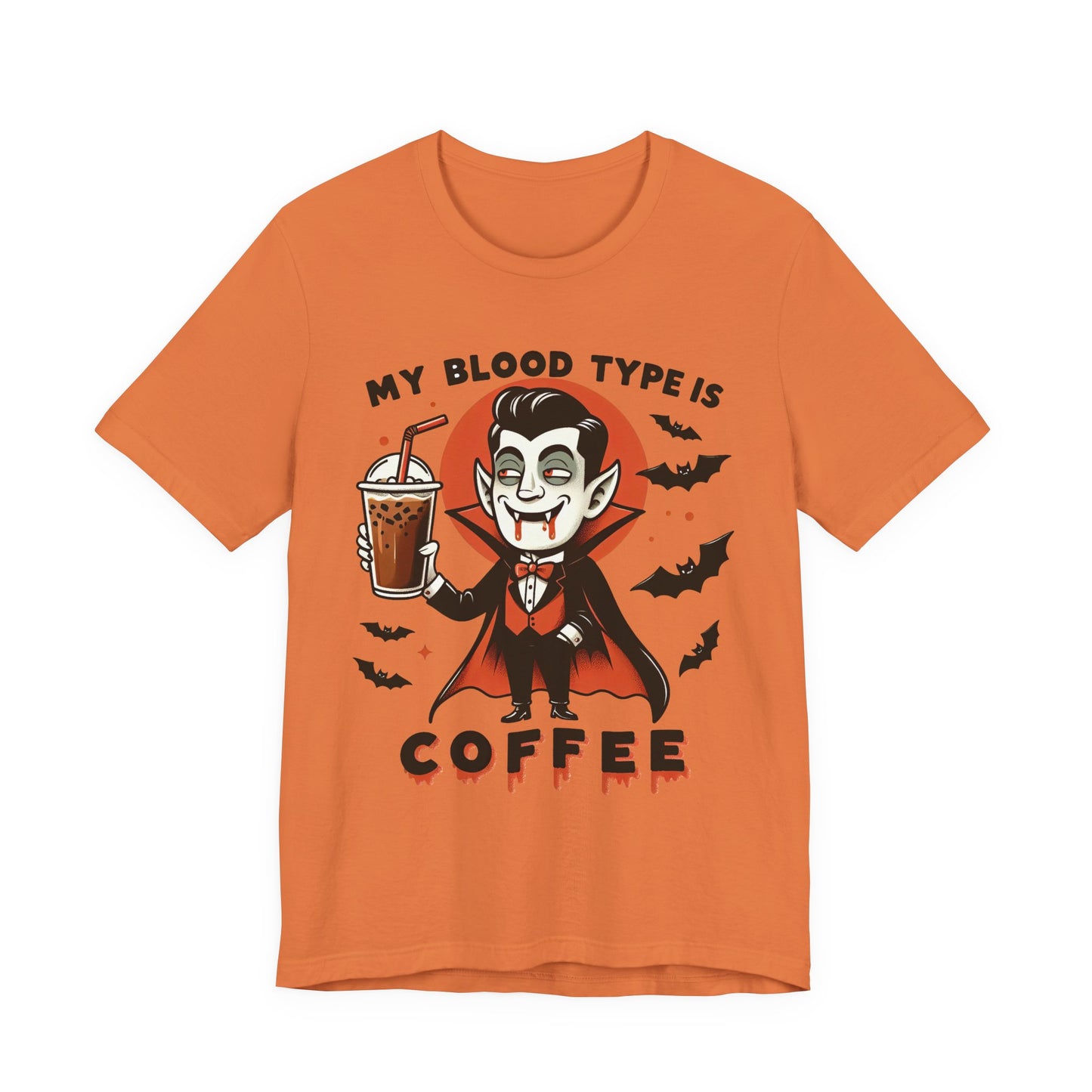 My Blood Type Is Coffee Vampire Tee, Halloween T-Shirt, Funny Graphic Shirt, Unisex Short Sleeve Top, Perfect Gift for Coffee Lovers