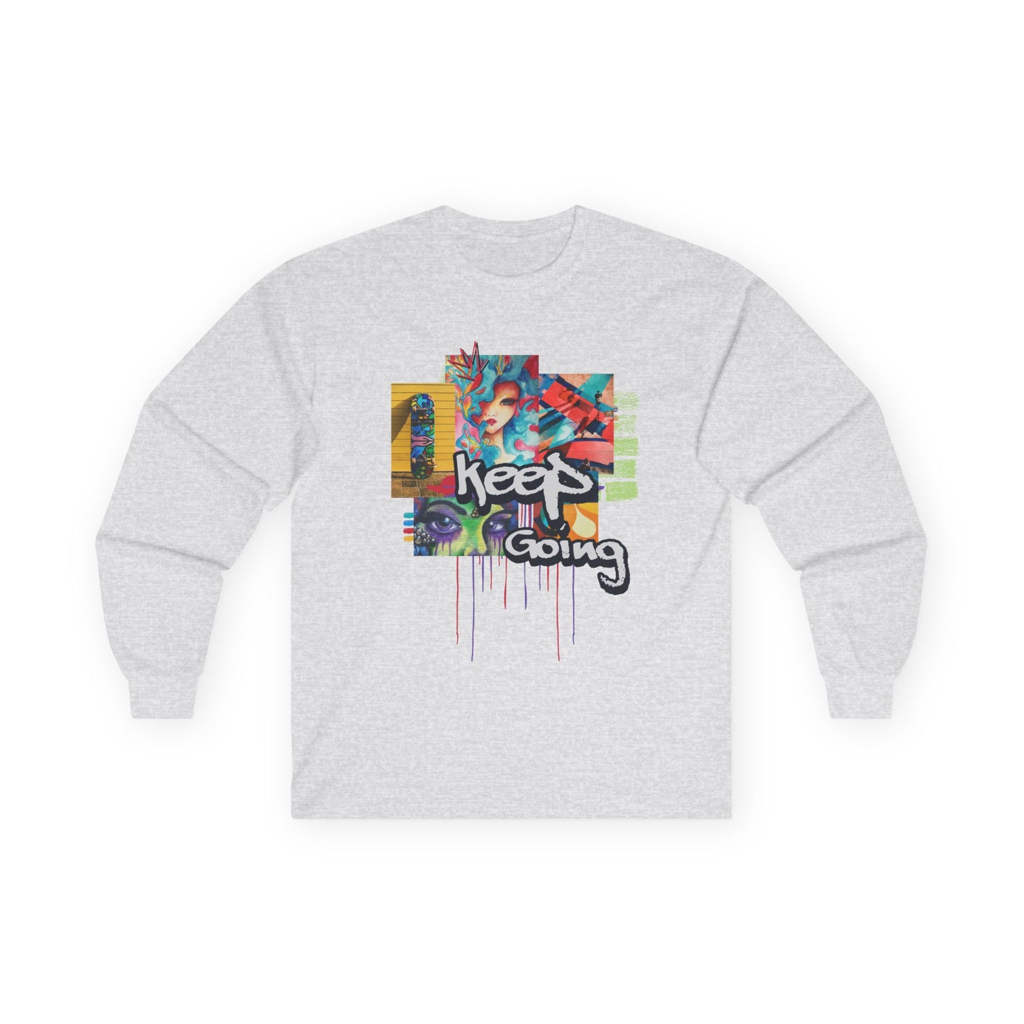 "Keep Going" Streetwear Art Collage Unisex Long Sleeve Tee | Streetwear Long Sleeved Shirt, Urban Clothing