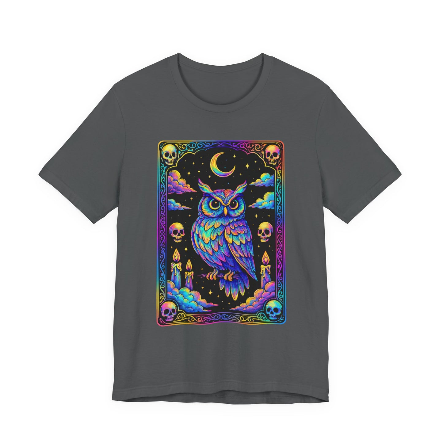 Tarot Card Owl Tee, Cozy Graphic T-Shirt, Festival Wear, Unisex Casual Top, Halloween Apparel, Unique Gift Idea