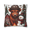 Christmas Highland Cow & Snowman Christmas Pillowcase | Holiday Decorative Throw Pillow Cover COVER ONLY