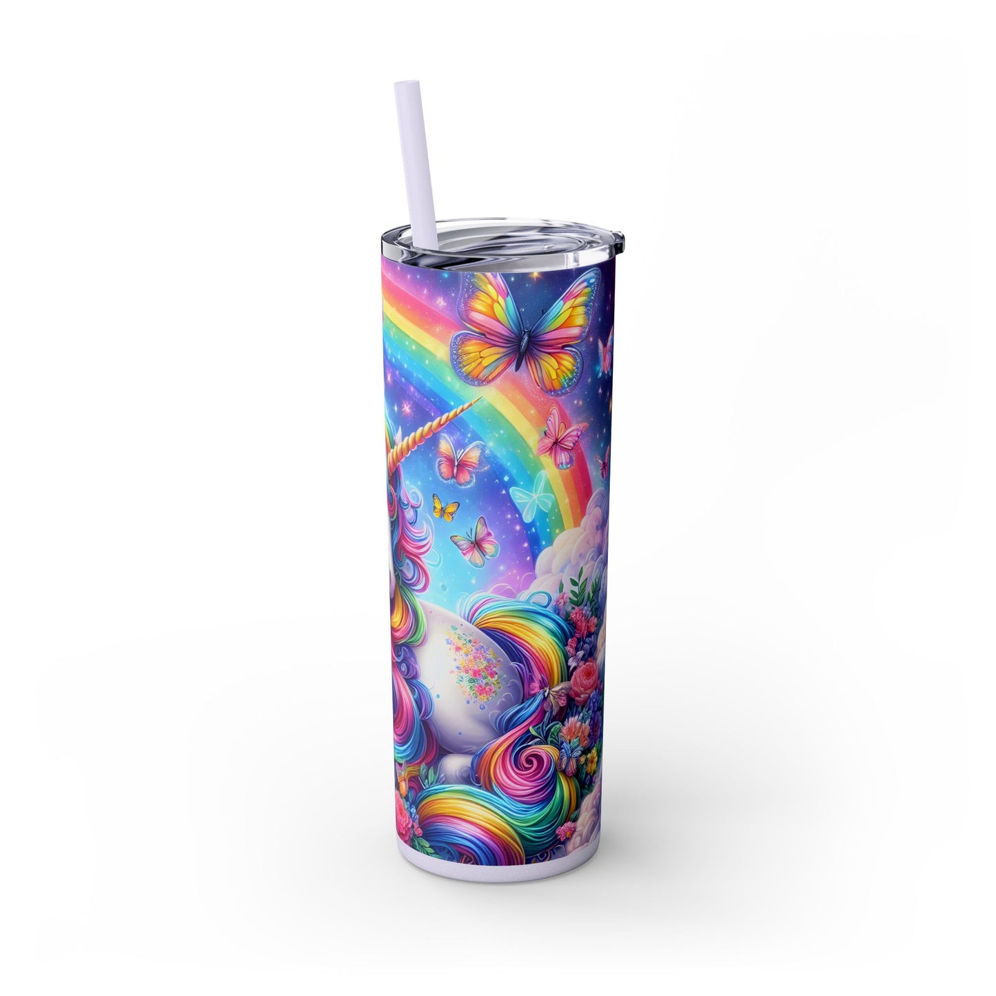 Magical Unicorn 20oz Skinny Tumbler With Straw - Reusable Drinkware for Kids & Adults, Birthday Gift, Rainbow Decor, Magical Decor