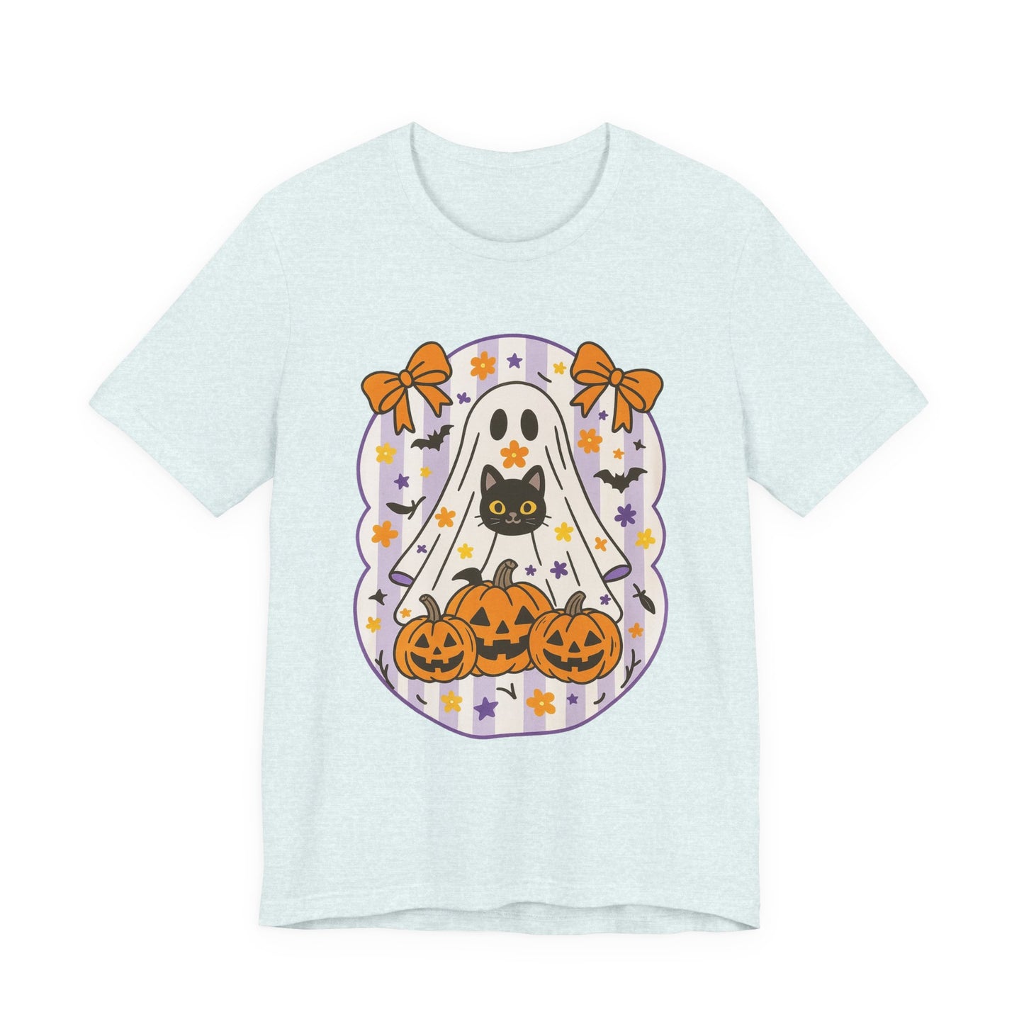 Halloween Ghost & Cat Graphic Tee | Unisex Short Sleeve T-Shirt, Cute Ghost Tee, Spooky Season Apparel, Fall Festivity Clothing