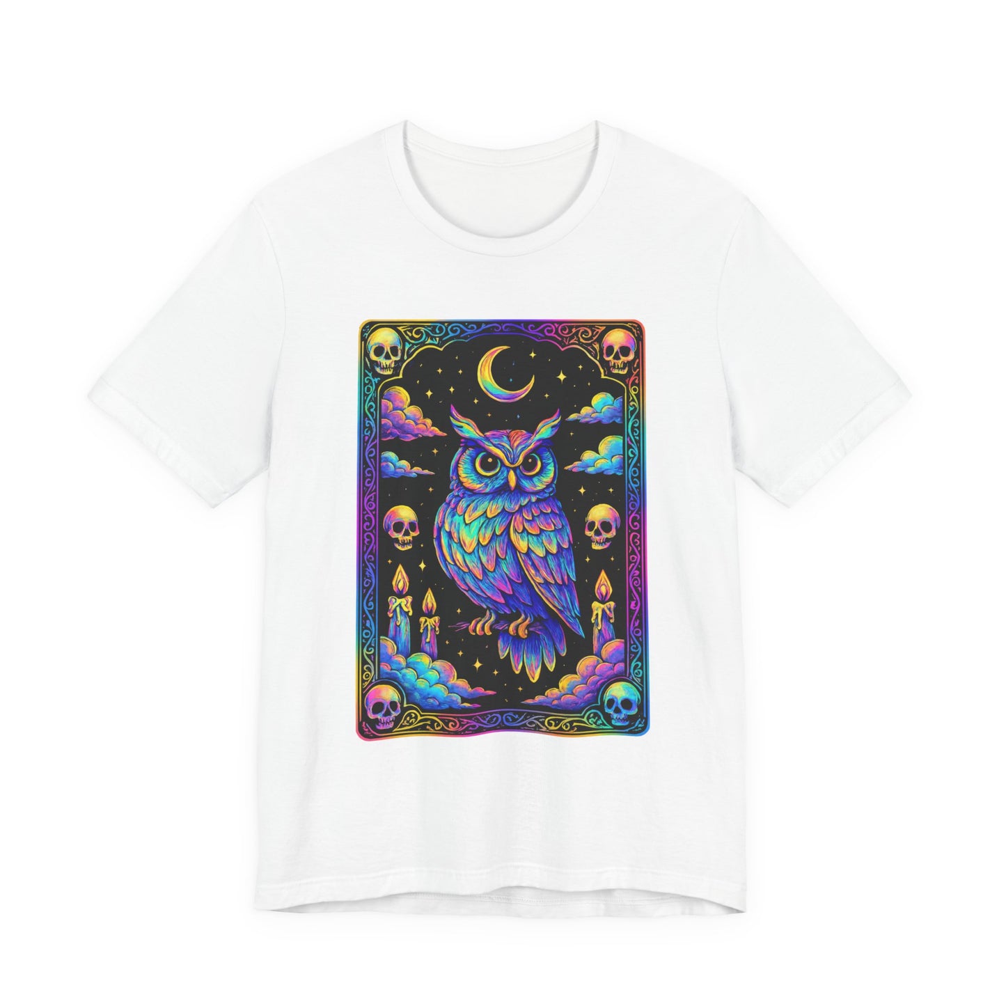 Tarot Card Owl Tee, Cozy Graphic T-Shirt, Festival Wear, Unisex Casual Top, Halloween Apparel, Unique Gift Idea