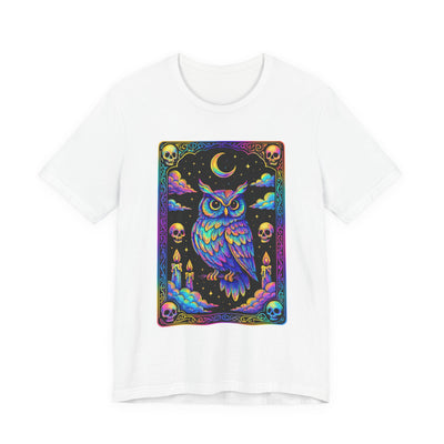 Tarot Card Owl Tee, Cozy Graphic T-Shirt, Festival Wear, Unisex Casual Top, Halloween Apparel, Unique Gift Idea