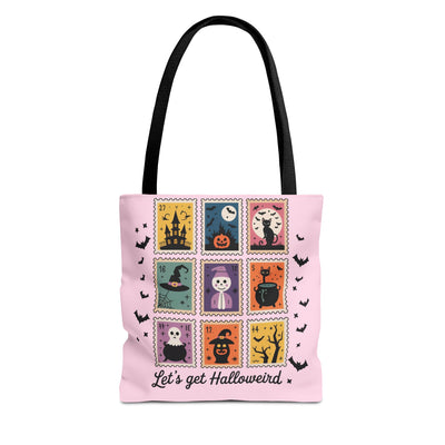 Halloween Stamps Themed Tote Bag, Spooky Cute Design, Trick or Treat Bag, Fall Festival Tote, Haunted House Gift, Halloween Decor