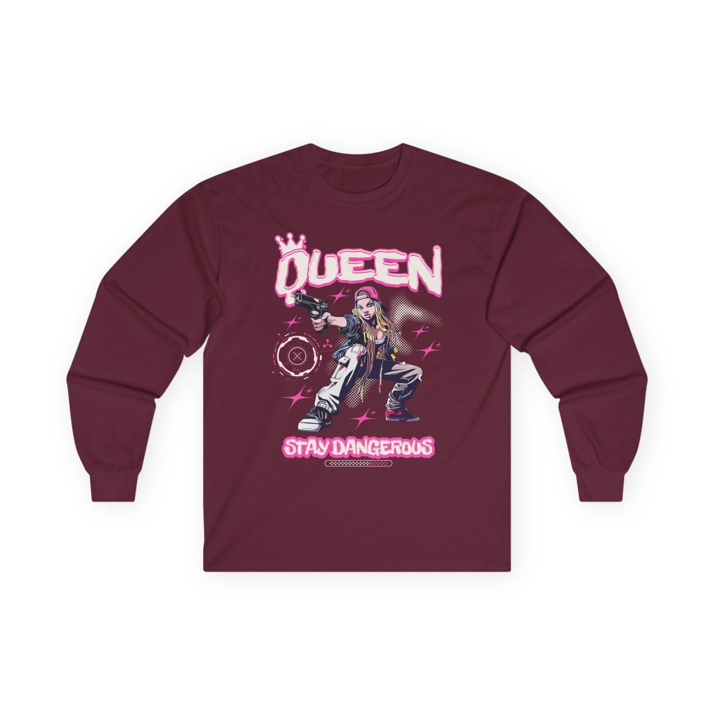 Queen "Stay Dangerous" Graphic Long Sleeve Tee | Edgy Anime Streetwear Shirt for Gangster Women