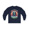 Alien Gangster Long Sleeve Tee | "Space Made Me Gangster" Retro UFO Graphic Sci‑Fi Shirt
