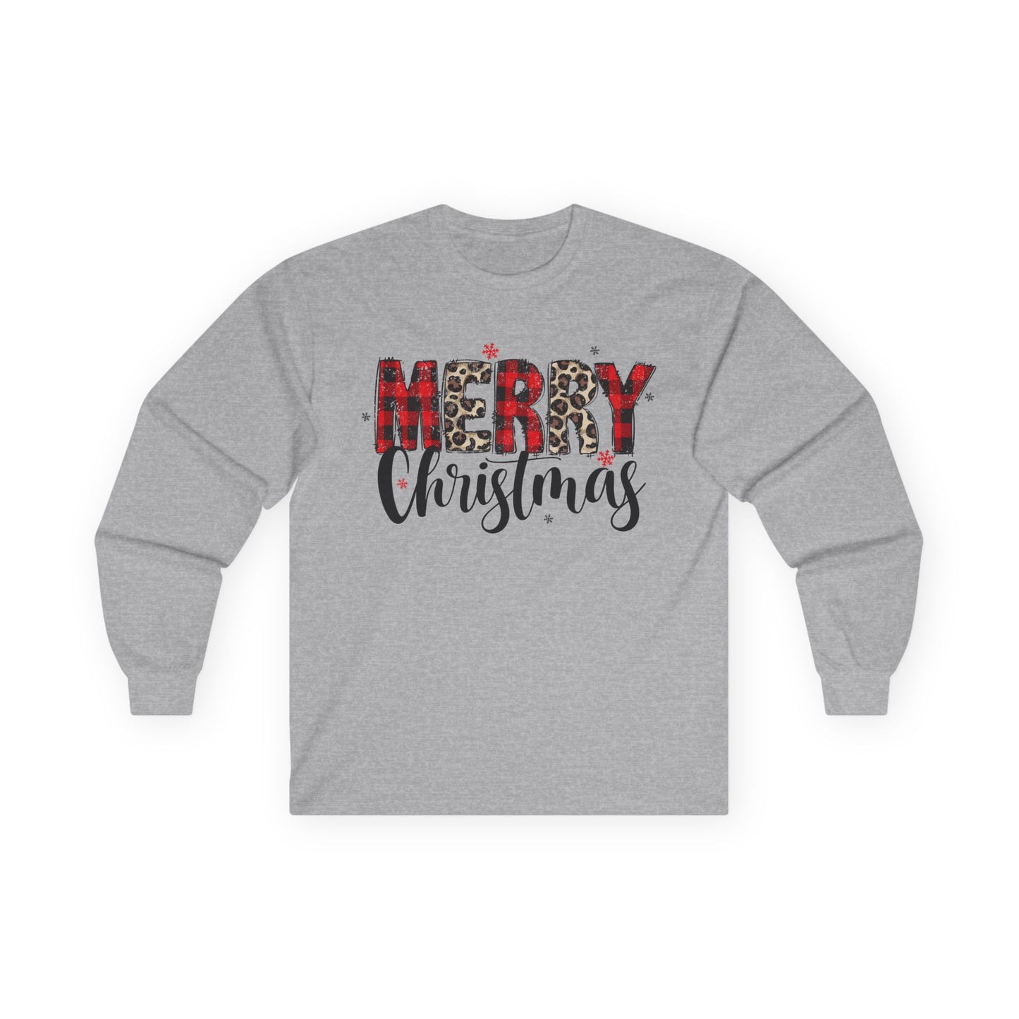 Merry Christmas Unisex Long Sleeve Tee | Plaid Holiday Shirt