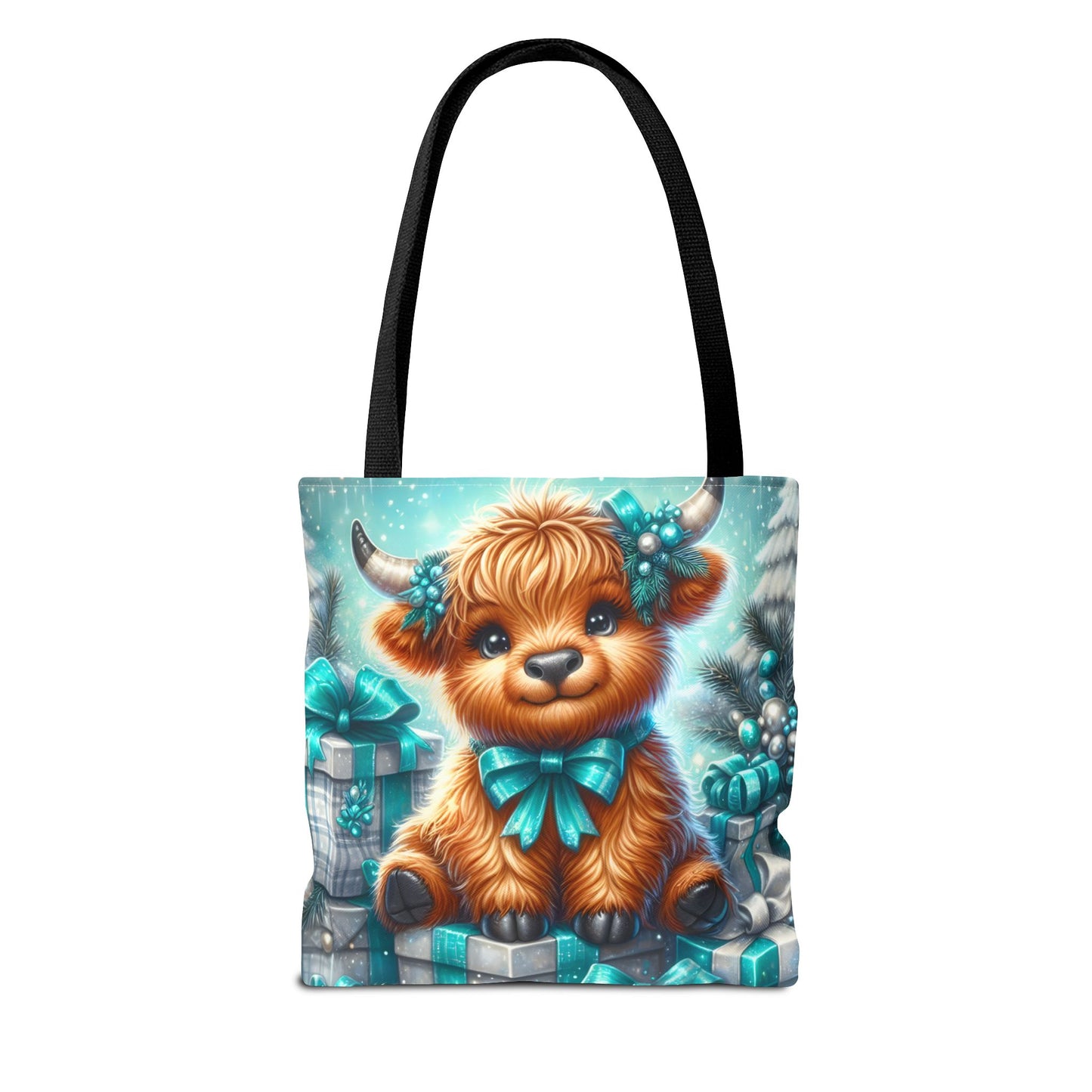 Cute Highland Calf Christmas Tote Bag | Festive Holiday Gift & Shopping Bag