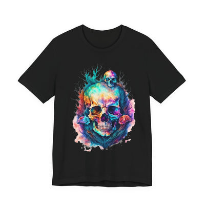Colorful Skull Graphic Tee for Art Lovers, Unisex Jersey Tee for Halloween, Gothic Fashion, Unique Gift, Casual Wear