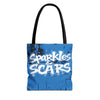 Sparkles & Scars Blue Graffiti Tote | All Over Print Urban Grunge Streetwear Tote Bag
