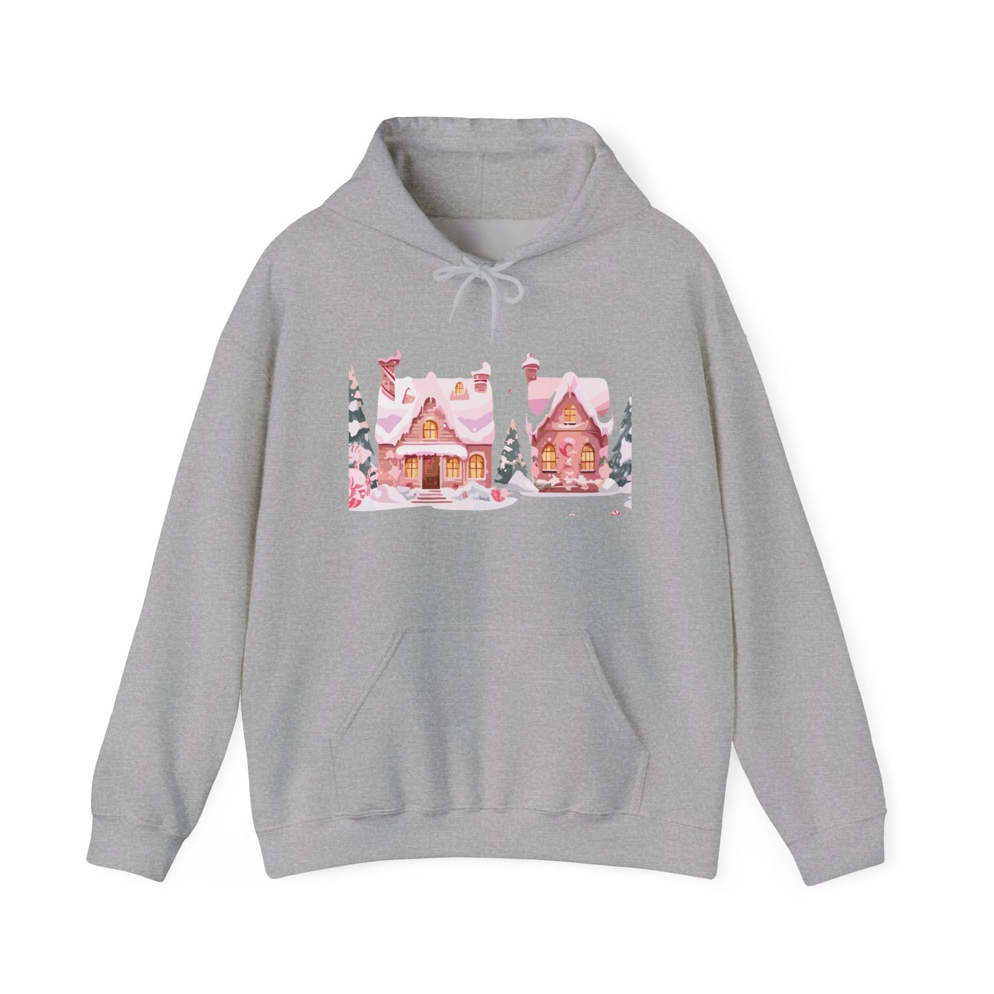 Cozy Pink Gingerbread Cottage Hoodie | Christmas Festive Holiday Hooded Sweatshirt