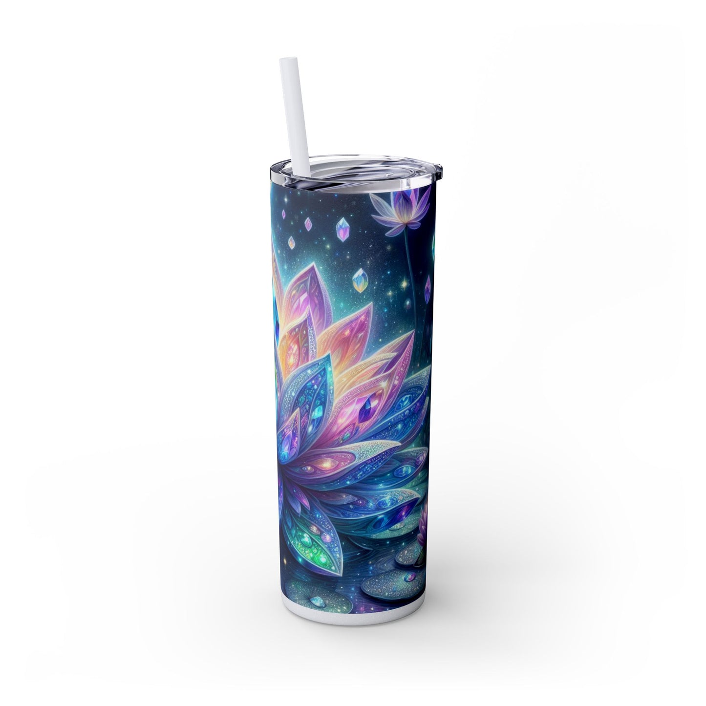 Lotus Flower 20oz Skinny Tumbler With Straw | Beautiful Travel Mug, Floral Water Bottle, Gift for Yoga Lovers, Meditation Accessories