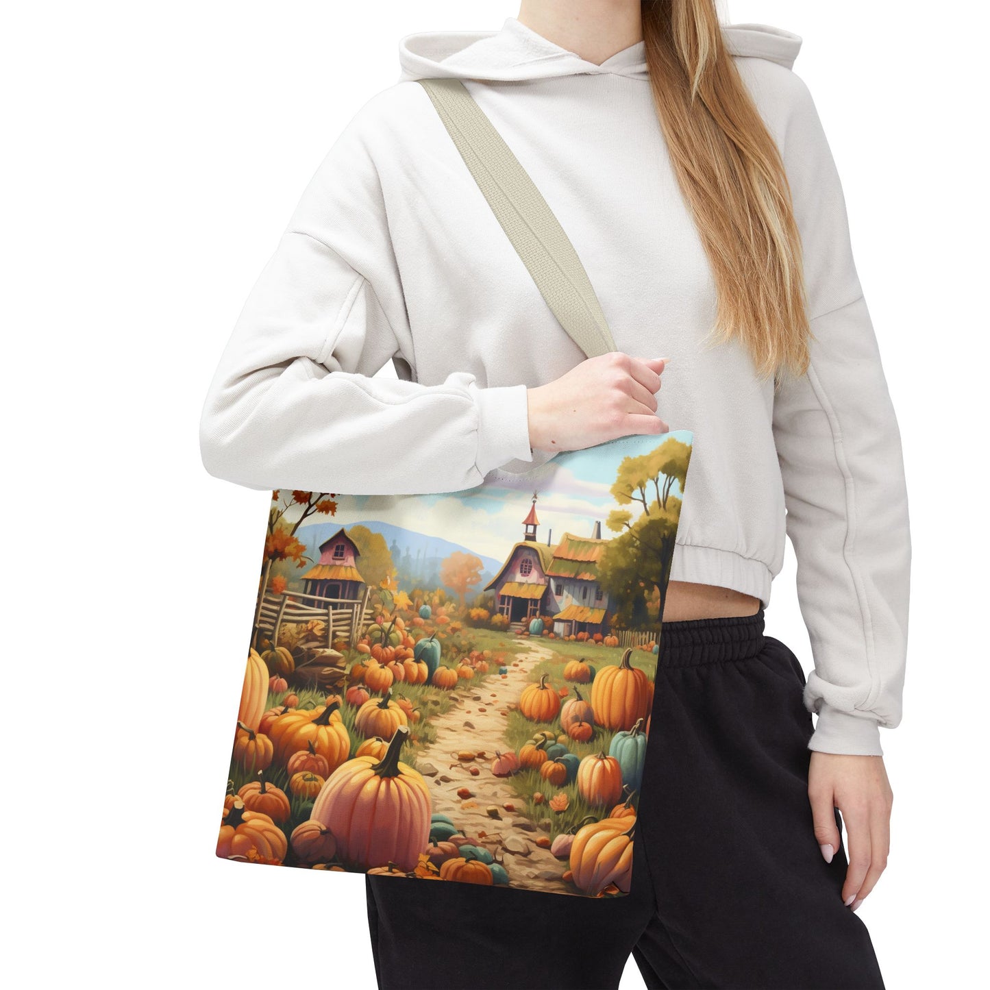 Autumn Harvest Tote Bag - Pumpkin Patch AOP, Eco-Friendly Grocery Bag, Fall Festival Accessory, Thanksgiving Gift, Seasonal Shopping Bag