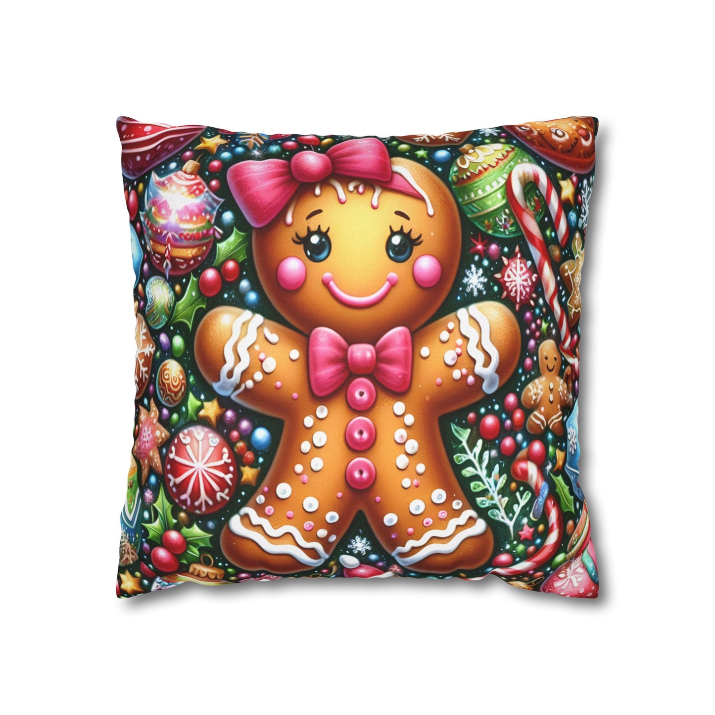 Gingerbread Girl Holiday Christmas Pillowcase | Holiday Decorative Throw Pillow Cover COVER ONLY