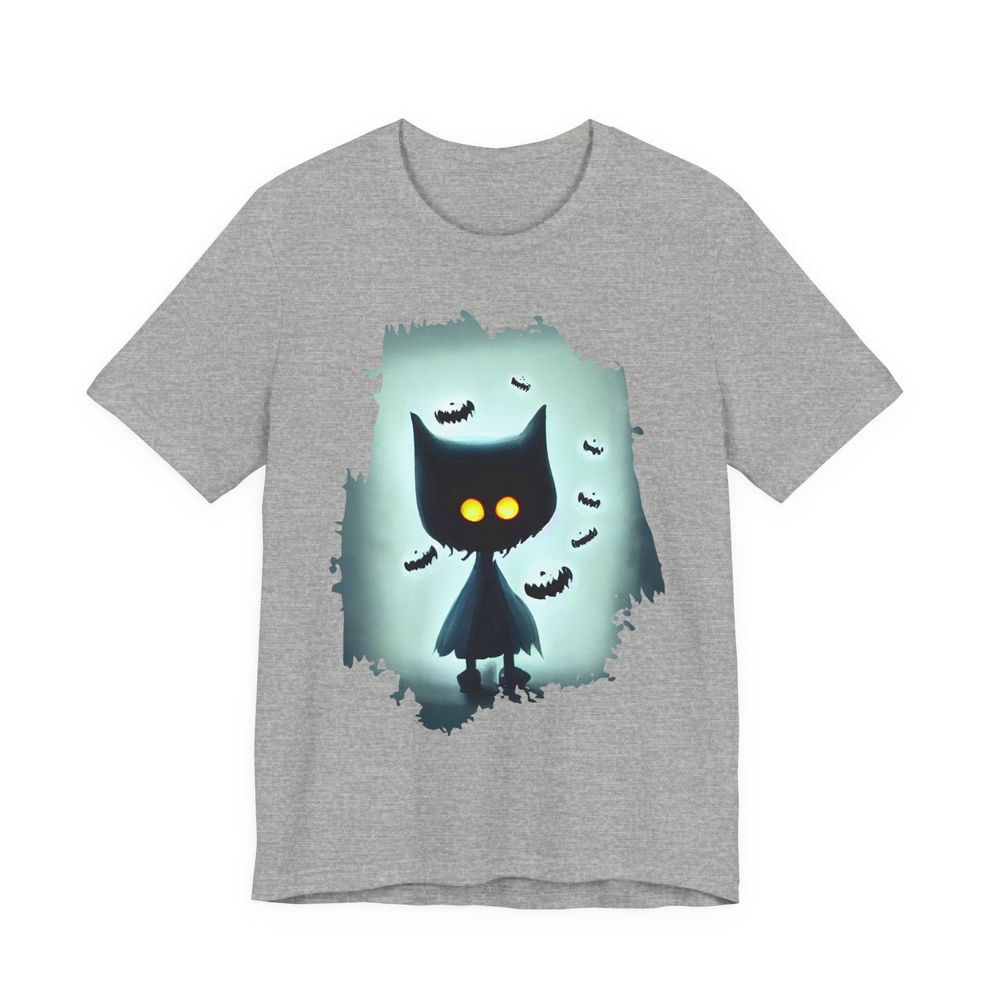 Mysterious Cat Tee for Cat Lovers, Perfect for Halloween, Casual Wear, Gift for Friends, Unisex Short Sleeve Shirt