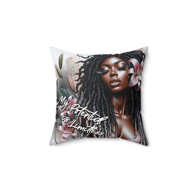 "My Potential Is Limitless" Faux Suede Pillow, Dream Home Decor, Boho Cushion, Gift for Her, Inspirational Home Decor