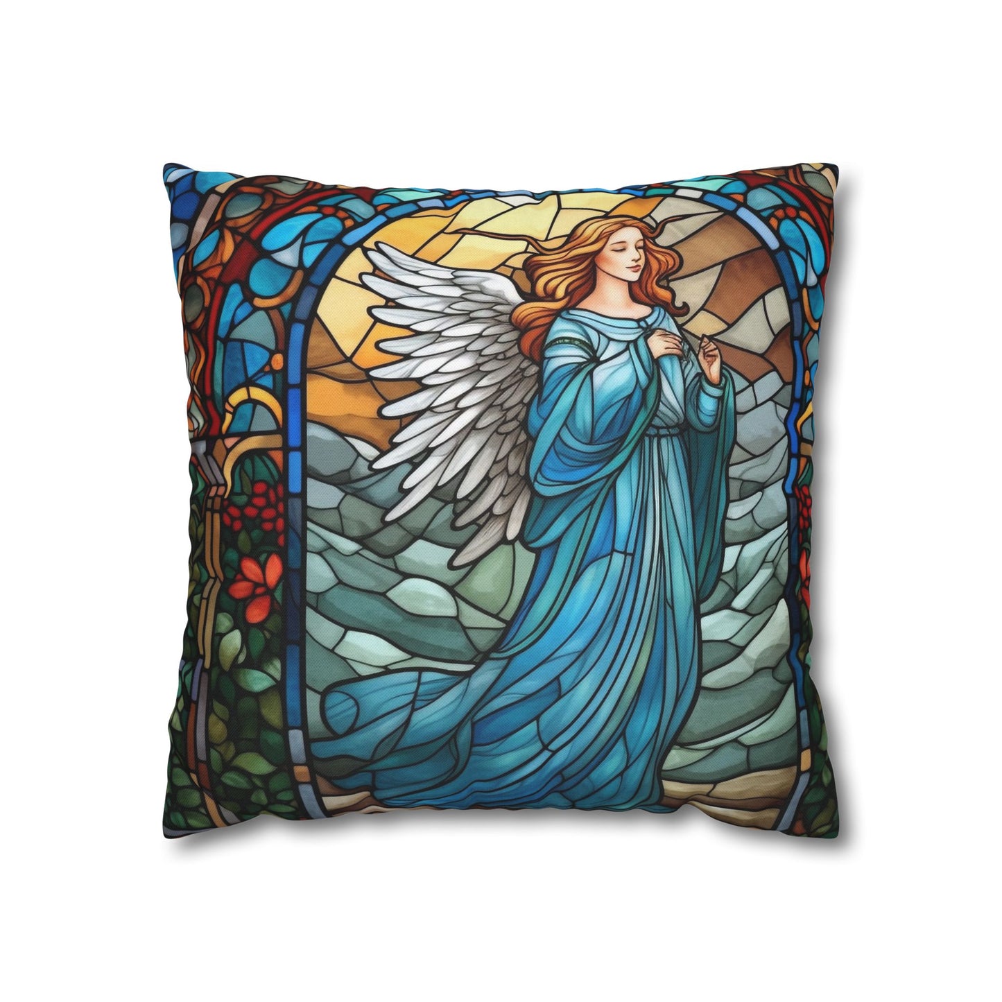 Stained Glass Angel Christmas Pillowcase | Holiday Decorative Throw Pillow Cover COVER ONLY
