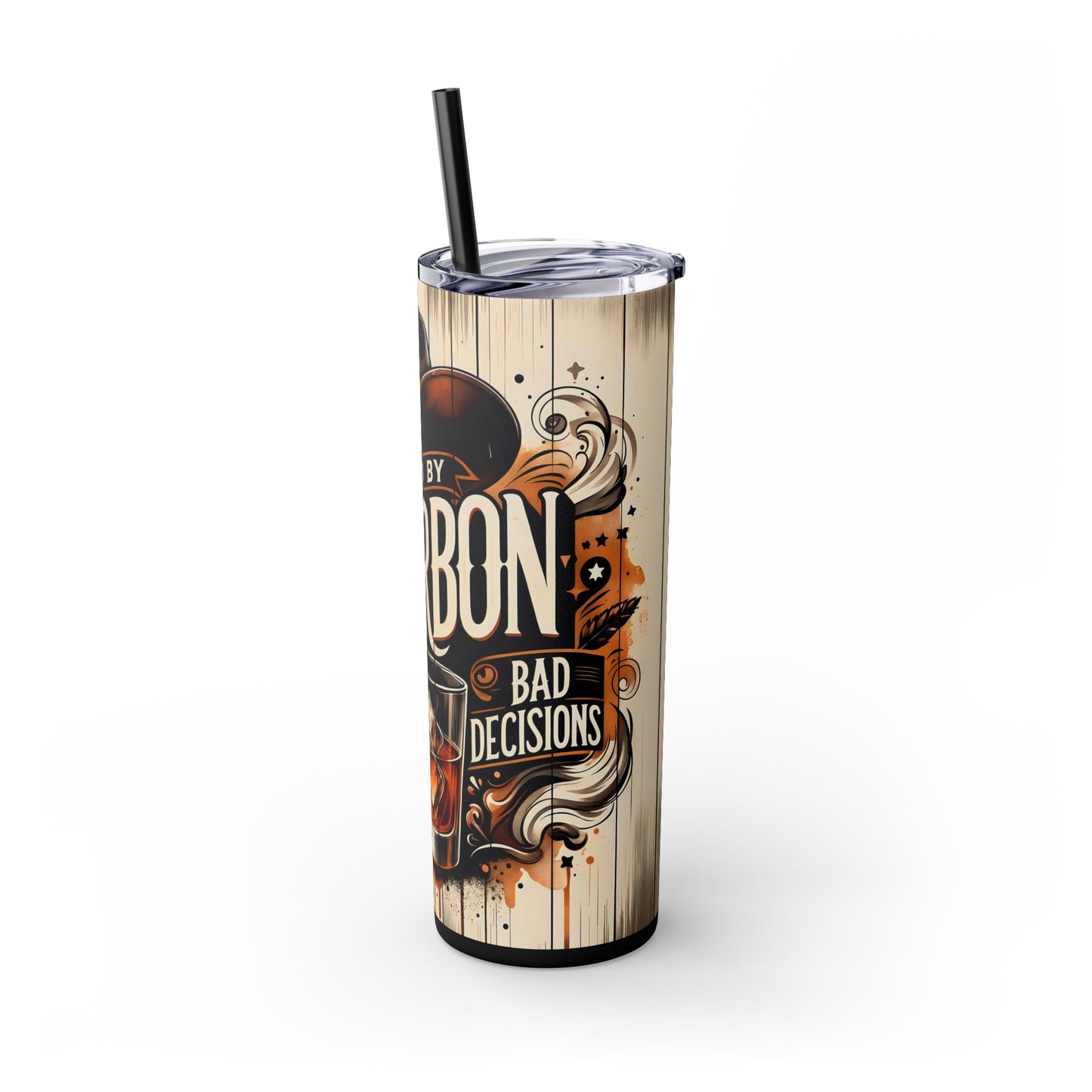 Fueled By Bourbon 20oz Skinny Tumbler With Straw, Perfect Gift for Whiskey Lovers, Travel Mug, Cool Drinkware, Gatherings, Parties