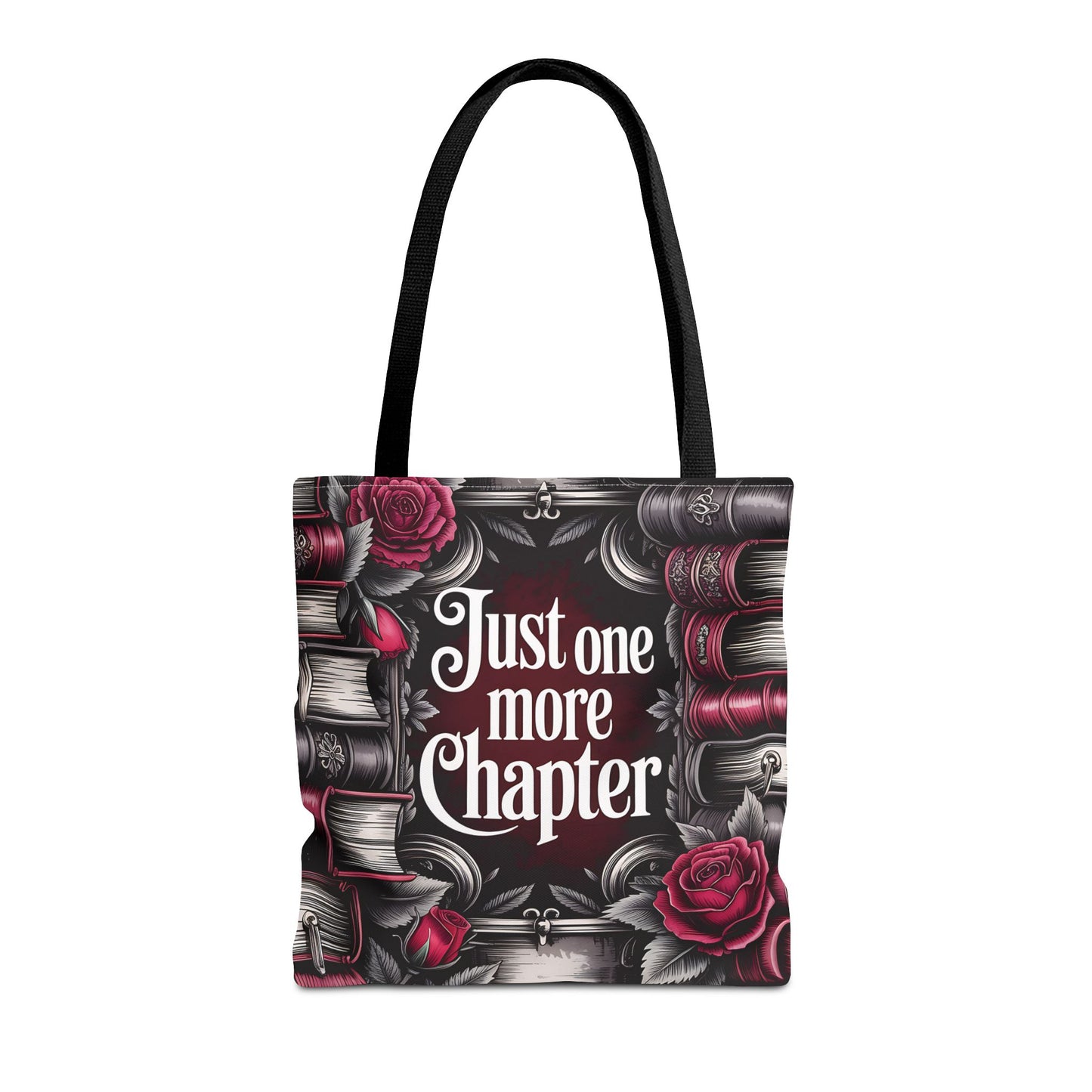 Just One More Chapter Literary Tote Bag, Just One More Chapter Book Lover Gift, Reading Accessory, Gift for Bibliophile, Floral Book Bag, Bookish Tote