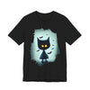 Mysterious Cat Tee for Cat Lovers, Perfect for Halloween, Casual Wear, Gift for Friends, Unisex Short Sleeve Shirt