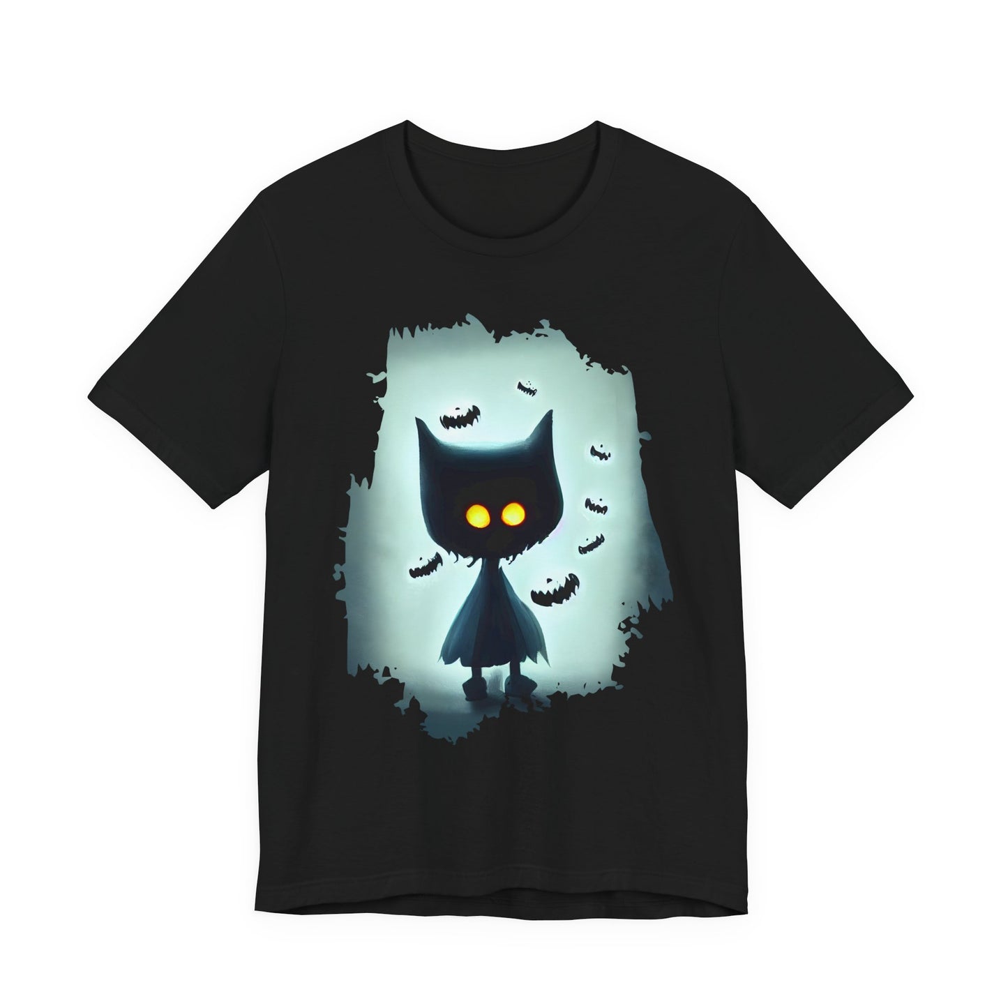 Mysterious Cat Tee for Cat Lovers, Perfect for Halloween, Casual Wear, Gift for Friends, Unisex Short Sleeve Shirt