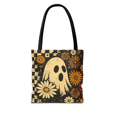 Ghostly Floral Tote Bag, Halloween Tote, Eco-Friendly Shopping Bag, Gift for Ghost Lovers, Autumn Accessories, Spooky Decor