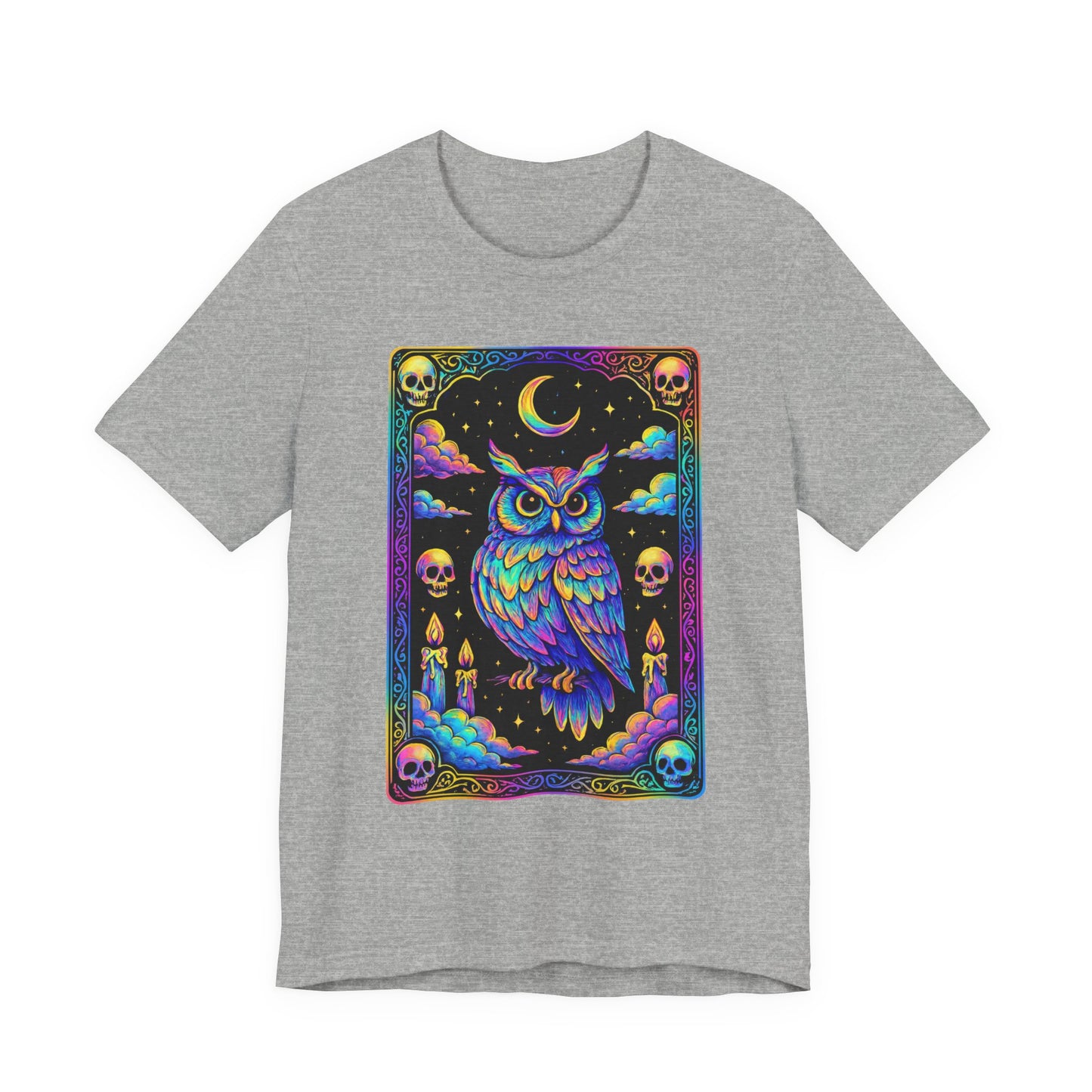 Tarot Card Owl Tee, Cozy Graphic T-Shirt, Festival Wear, Unisex Casual Top, Halloween Apparel, Unique Gift Idea