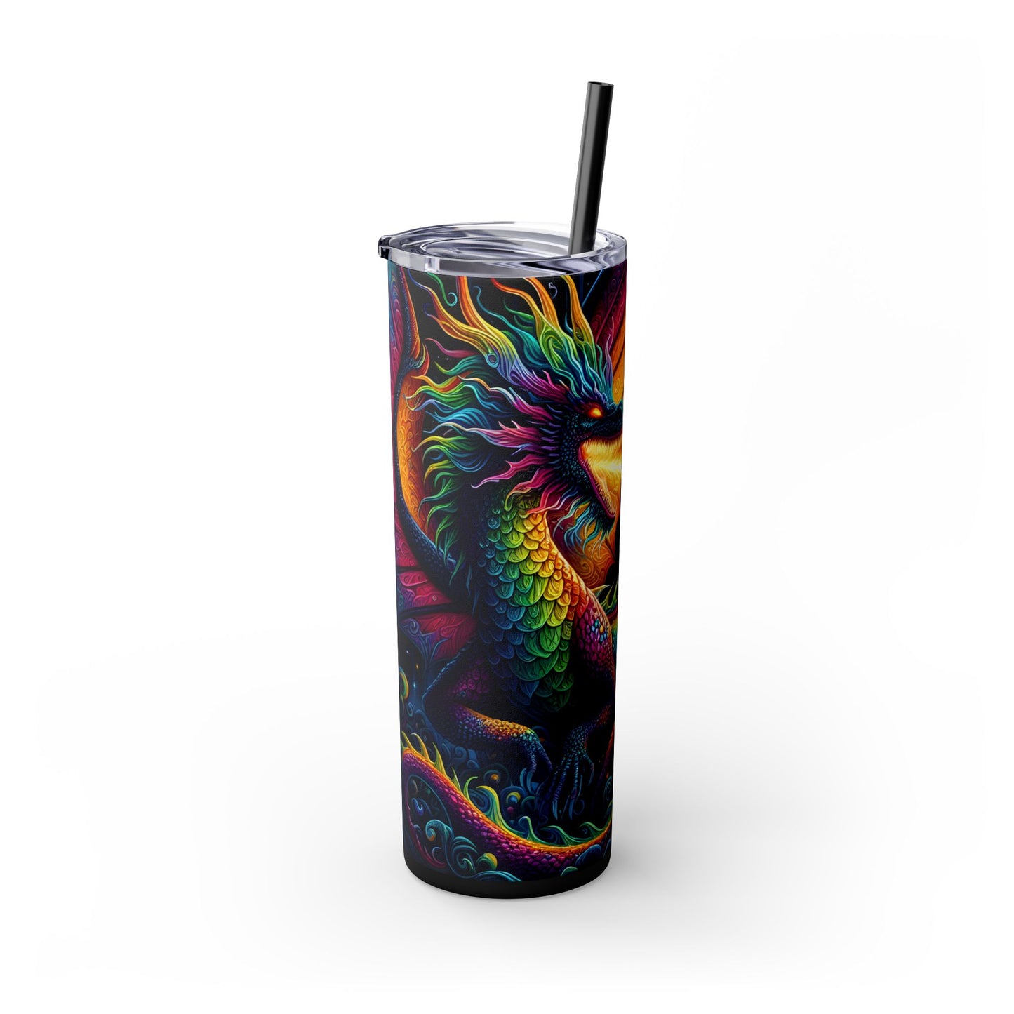 Colorful Dragon 20oz Skinny Tumbler With Straw| Fantasy Drinkware, Travel Mug, Gift for Dragon Lovers, Party Favors