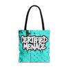 Certified Menace Turquoise Graphic Tote Bag | All Over Print Urban Grunge Streetwear Tote Bag