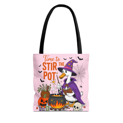 Time to Stir the Pot Halloween Goose Tote Bag, Fun Pumpkin Decor, Witchy Gift, Trick or Treat, Spooky Season Shopping Bag, Cute Duck Design