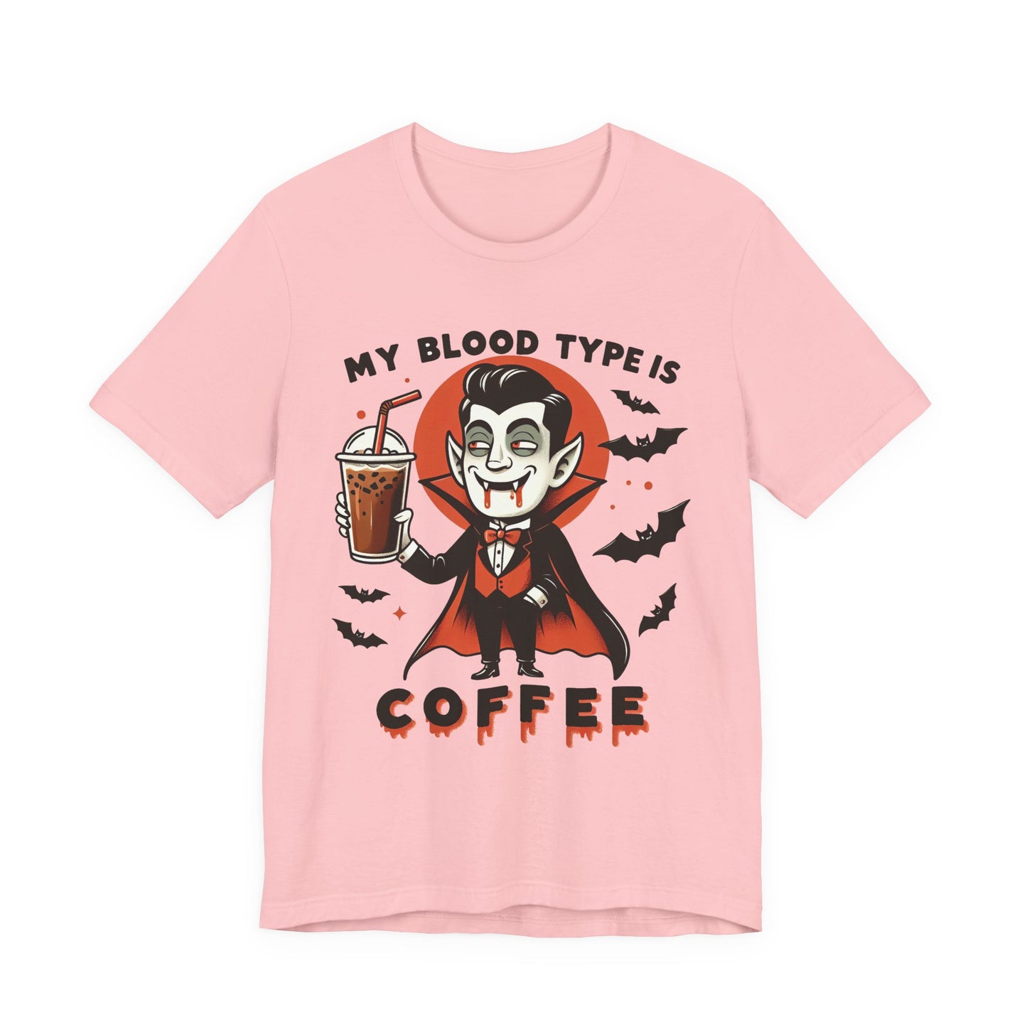 My Blood Type Is Coffee Vampire Tee, Halloween T-Shirt, Funny Graphic Shirt, Unisex Short Sleeve Top, Perfect Gift for Coffee Lovers
