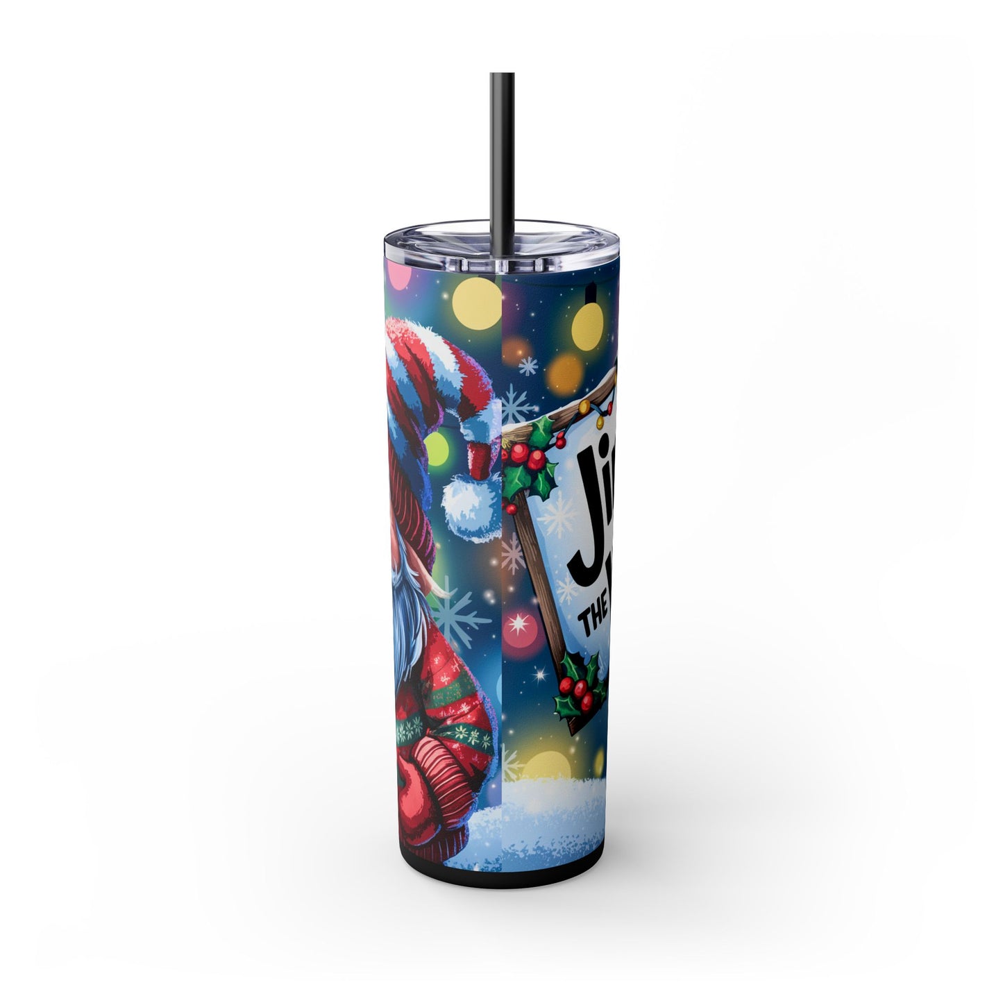 "Jingle All The Way" Santa Christmas 20oz Skinny Tumbler with Straw | Holiday Tumbler Gift For Everyone
