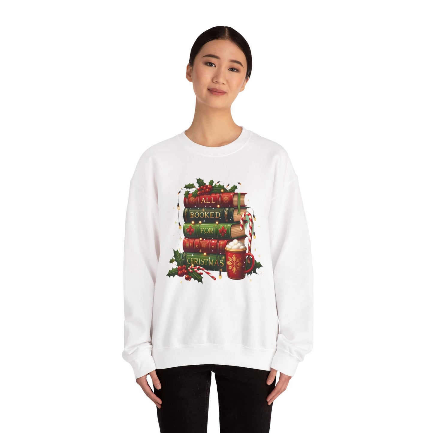 Christmas Book Lovers Unisex Crewneck Sweatshirt | Cozy Christmas Holiday Graphic Pullover