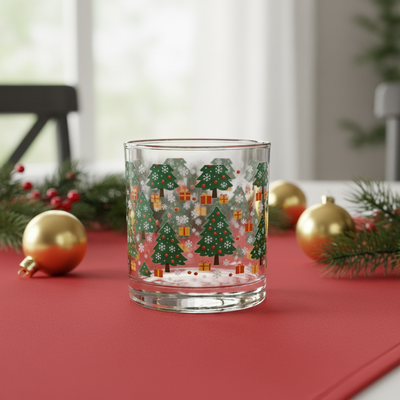 Festive Christmas Tree 10oz Rocks Glass | Holiday Cheer Drinkware