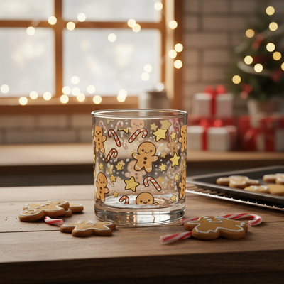 Festive Gingerbread 10oz Rocks Glass | Christmas Holiday Cheer Drinkware