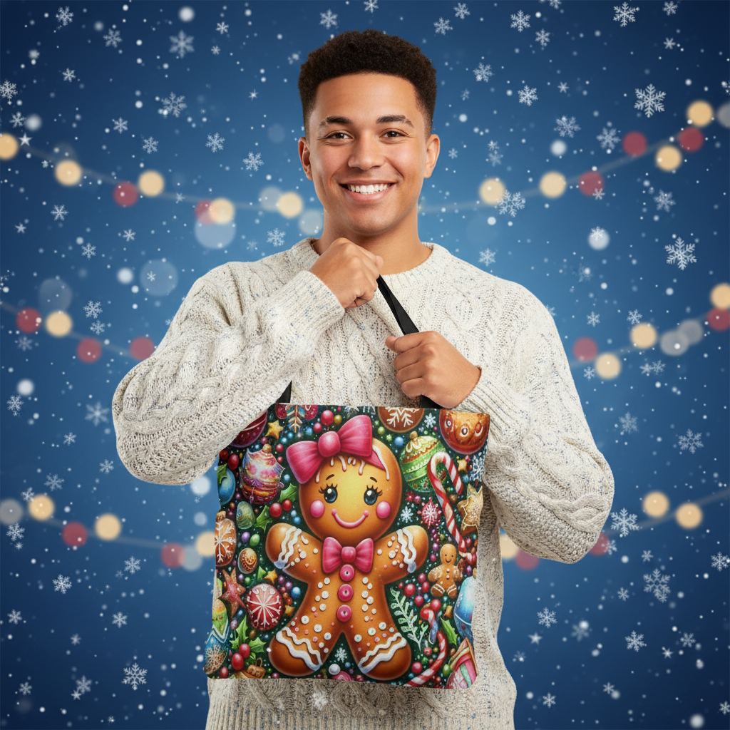Gingerbread Christmas Tote Bag | Festive Holiday Gift & Shopping Bag, Gift For Anyone