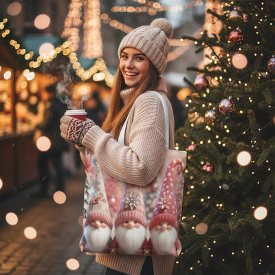 Pink Gnomes Christmas Tote Bag | Festive Holiday Gift & Shopping Bag, Gift For Gnome Lovers, Cottagecore Christmas