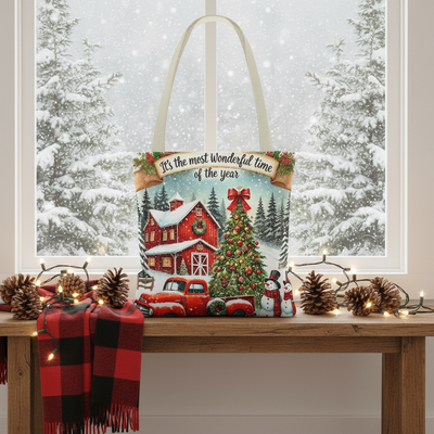 Farmhouse Christmas Tote Bag | Festive Holiday Gift & Shopping Bag
