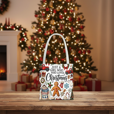 "Just a Girl Who Loves Christmas"  Christmas Tote Bag | Festive Holiday Gift & Shopping Bag, Gift For Her, Just A Girl