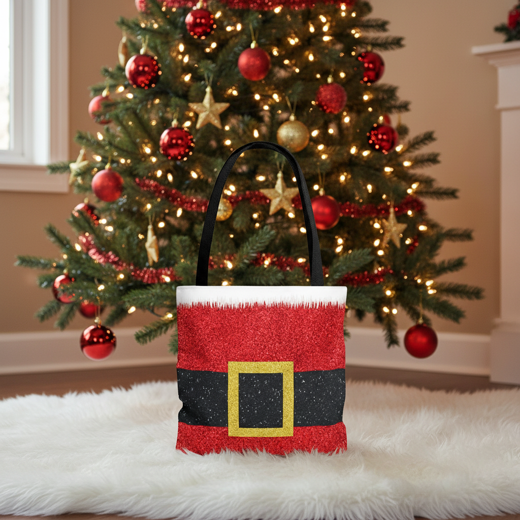 Santa Belt Christmas Tote Bag | Festive Holiday Gift & Shopping Bag