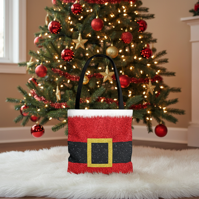 Santa Belt Christmas Tote Bag | Festive Holiday Gift & Shopping Bag