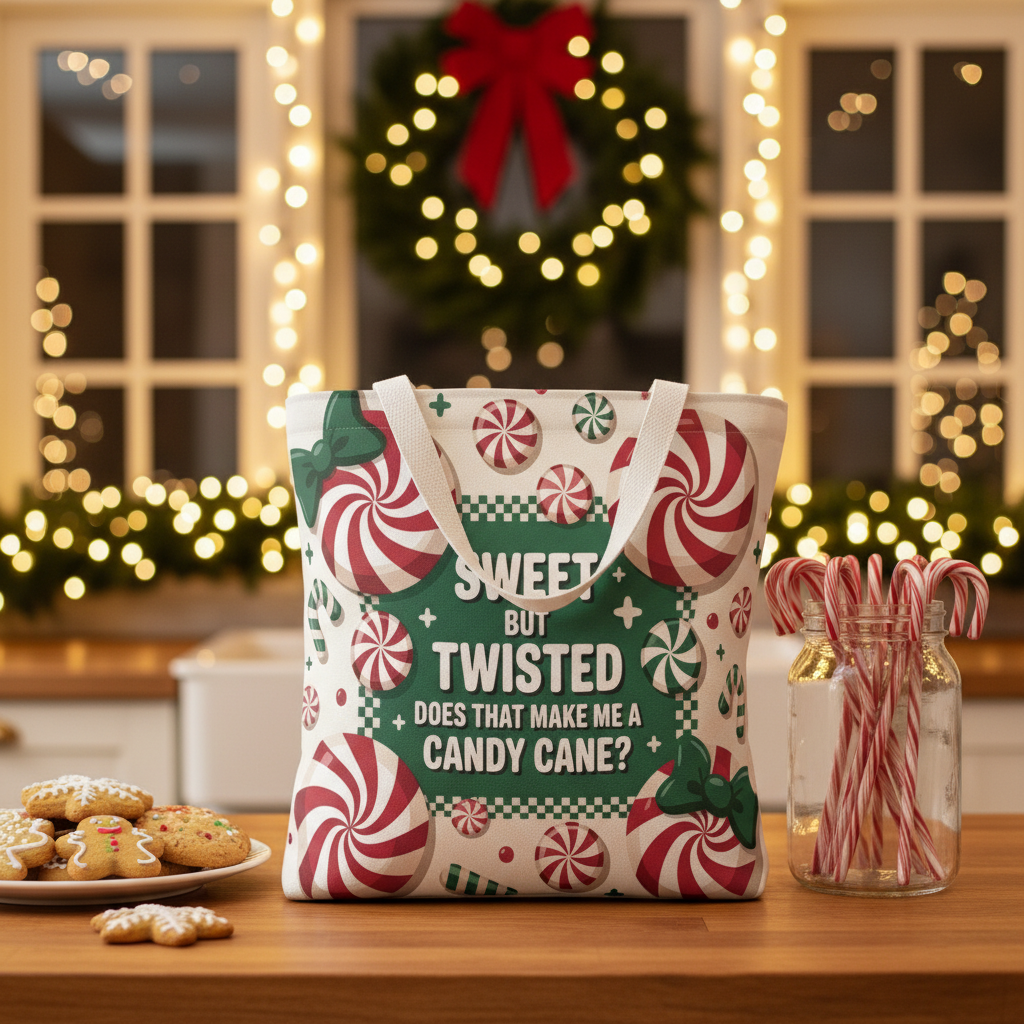 Candy Cane Christmas Tote Bag | Festive Holiday Gift & Shopping Bag